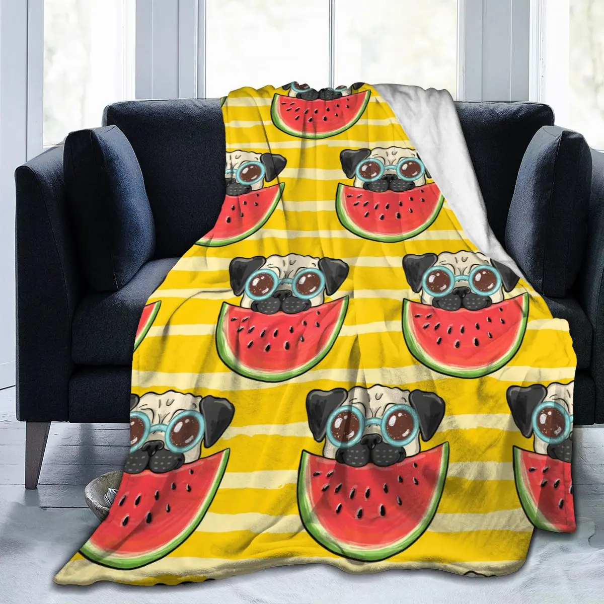 

Фланелевое Одеяло с рисунком мопса и арбуза, мягкое тонкое Флисовое одеяло, покрывало для кровати, дивана, домашний декор, Прямая поставка