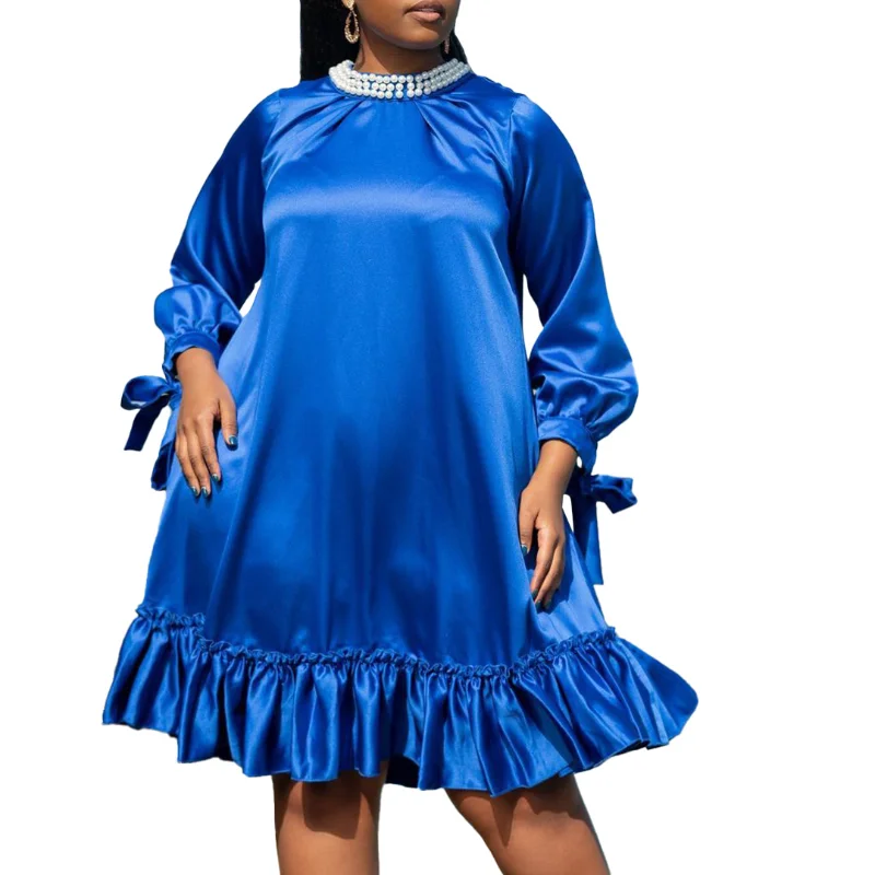 

African Dresses for Women 2023 Summer Plus Size Casual Dress Sexy Evening Party Pearl Neck Robe African Clothes Women