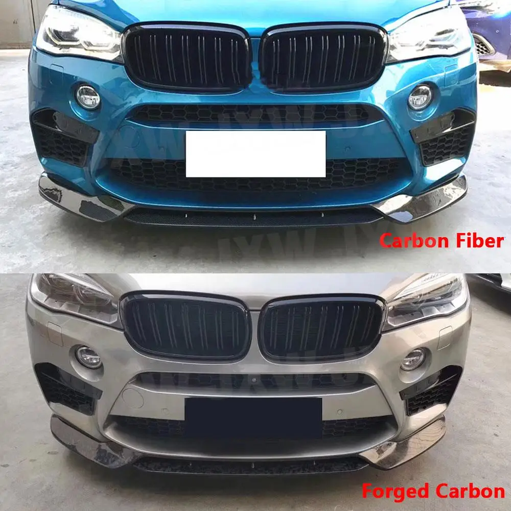 Фото Настоящий карбоновый передний спойлер (губа) для BMW X5M F85 X6M F86 2015-2018, V-образный стиль, кованый, из настоящего карбона, для бампера, комплект FRP №3