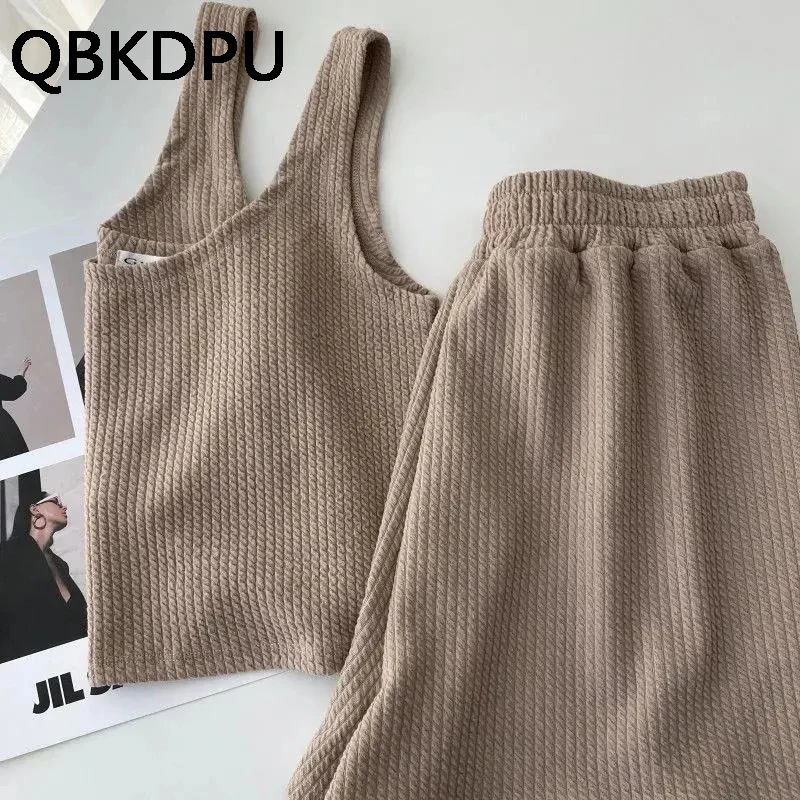 

Streetwear Casual Solid Sexy Suit Women's 2 Piece Set Ladies Korean Chic Sleeveless Slim Super-short Tops+Short Pants Tracksuit