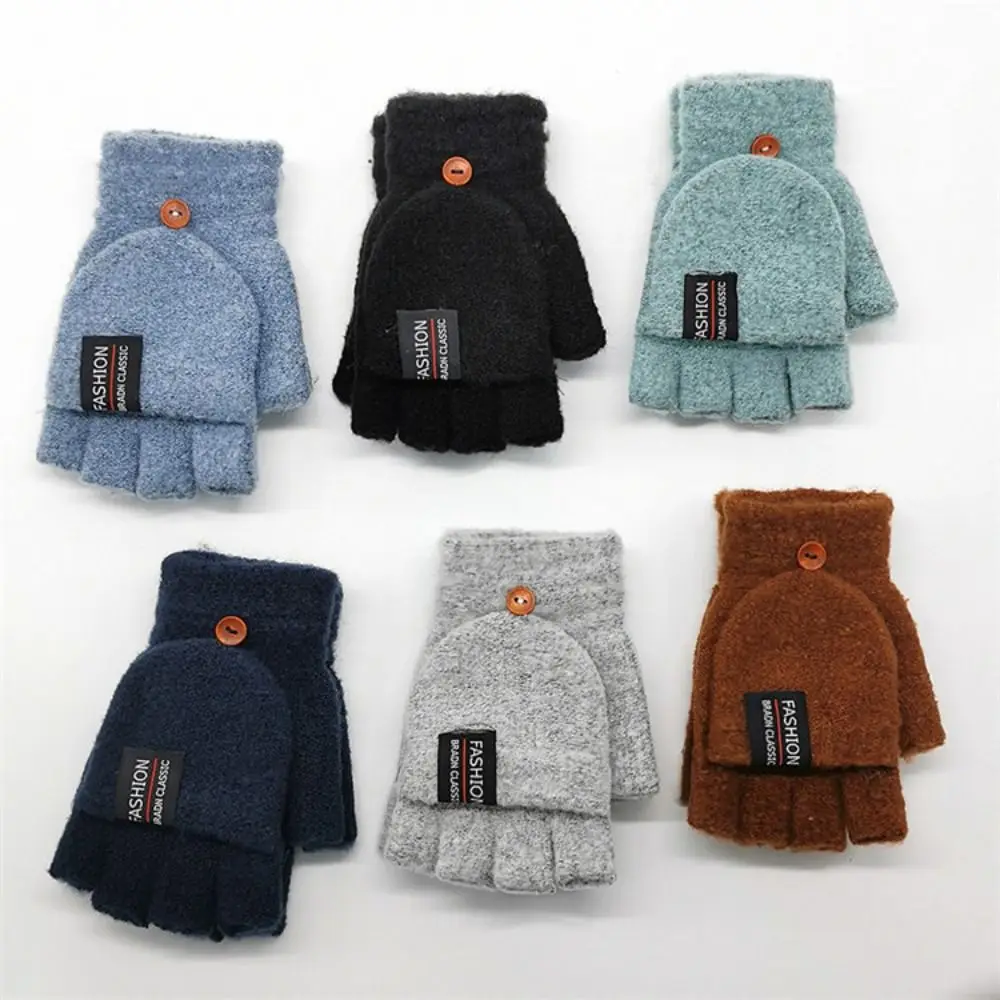 

Зимние теплые вязаные перчатки на полпальца, имитация кашемира, откидные варежки для мужчин и женщин, аксессуары для одежды
