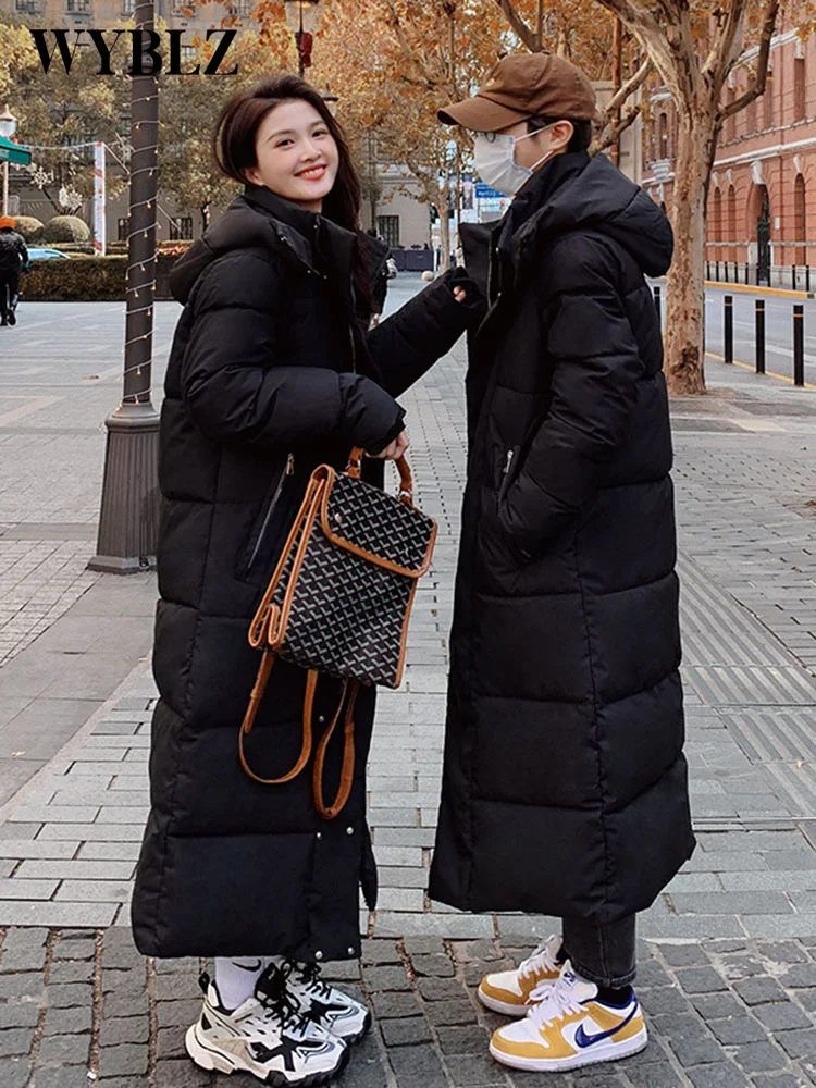 WYBLZ Winter Long Jackets Coats Men Women Parkas Fashion Hooded Cotton Padded Coat Thicken Warm Down Jacket Women's Long Parkas