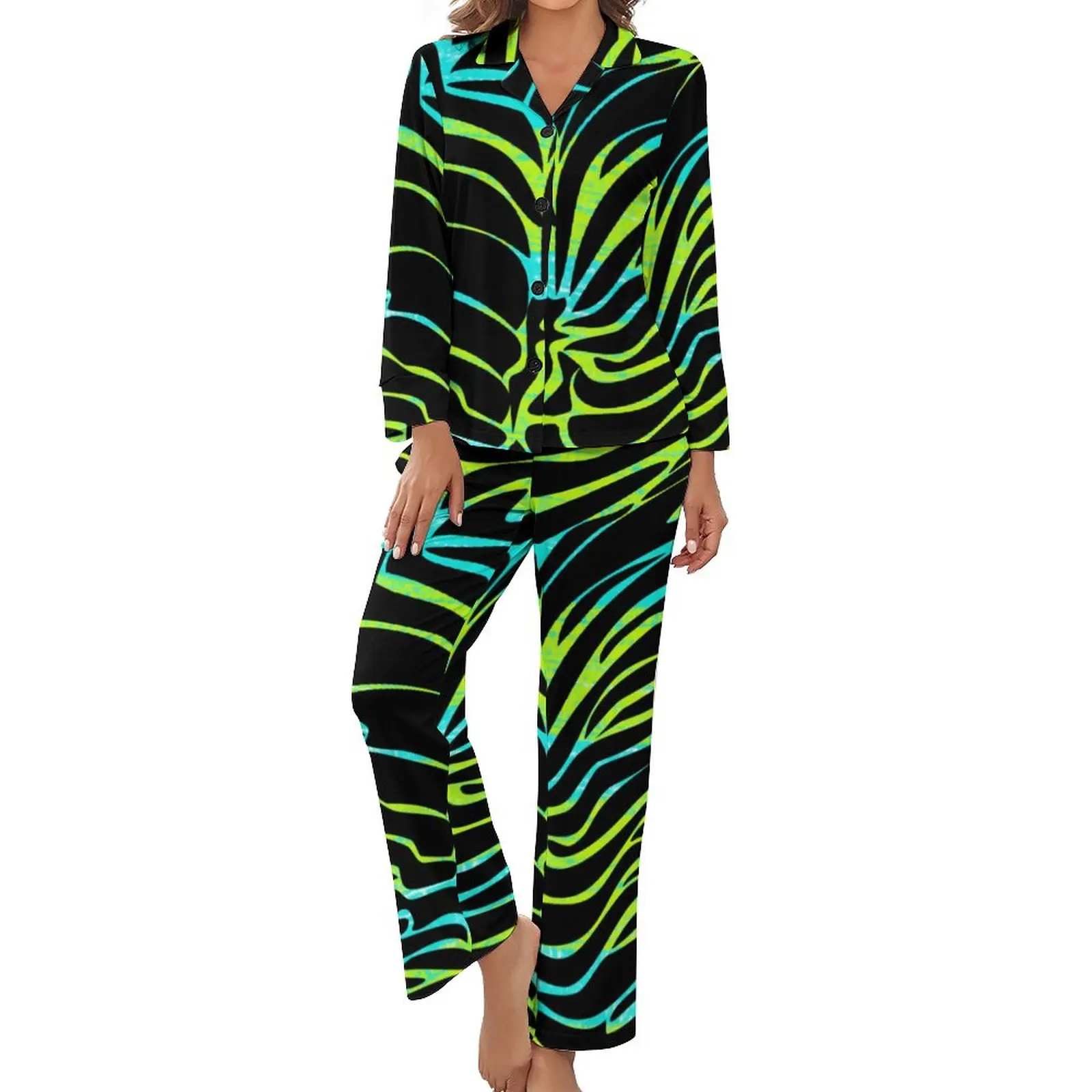 

Colorful Zebra Pajamas Spring 2 Piece Animal Print Elegant Pajama Sets Women Long Sleeve V Neck Home Design Nightwear