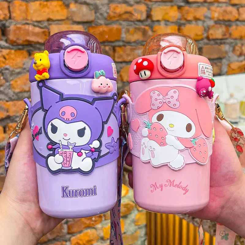 

Sanrioed Kawaii Anime Cartoon Series Kuromi Cinnamoroll My Melody Pom Pom Purin Lovely Straw Thermos Cup Water Bottle Gift