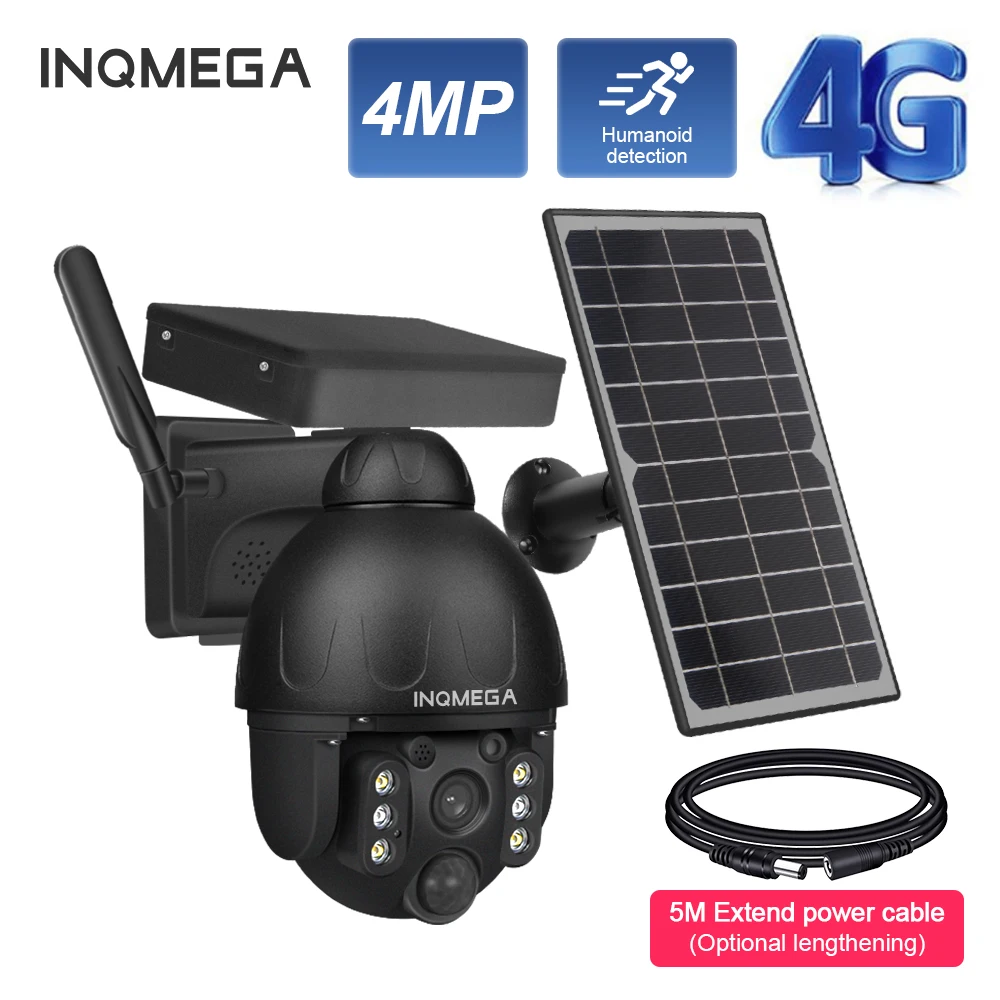 

INQMEGA 4M Camera Solar Security Protection Camera 4G Sim Card PTZ Wireless IP Camera Battery Charge CCTV Video Surveillance Cam