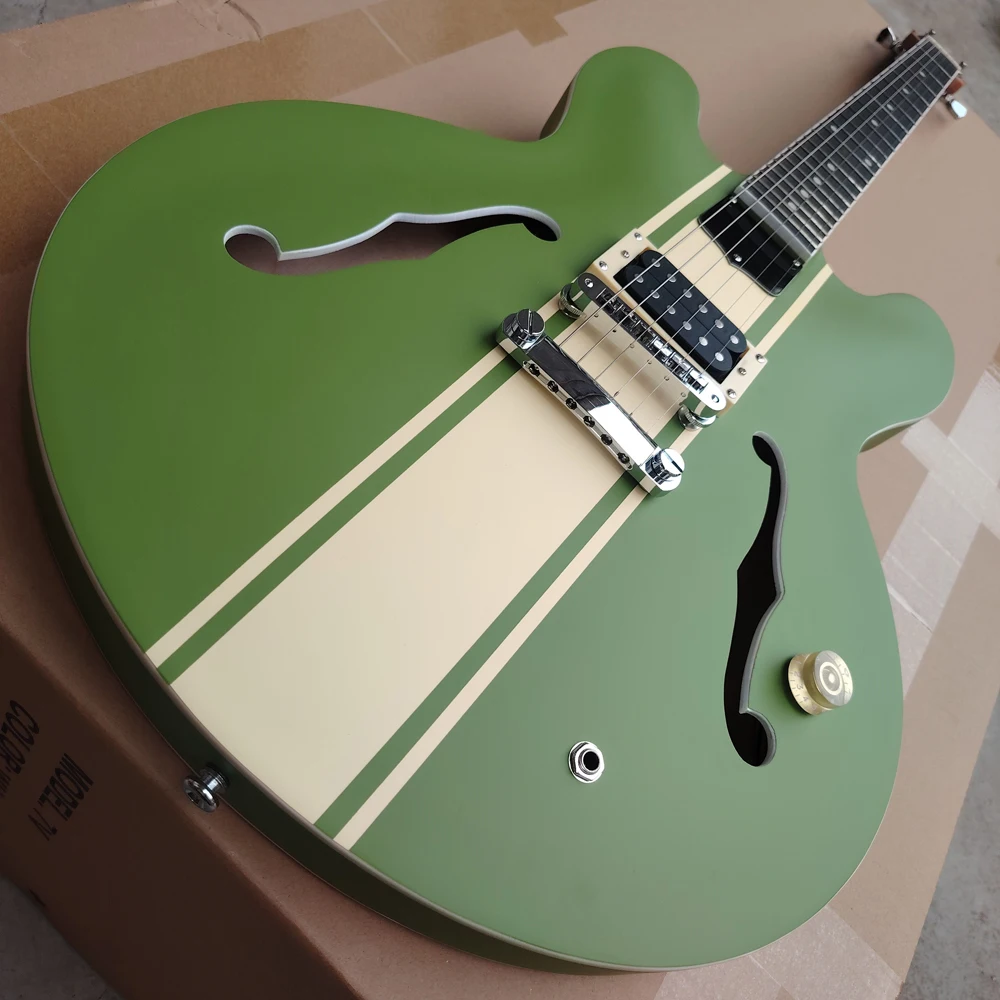 Флюоресцентная электрическая гитара с коричневыми круглыми краями и