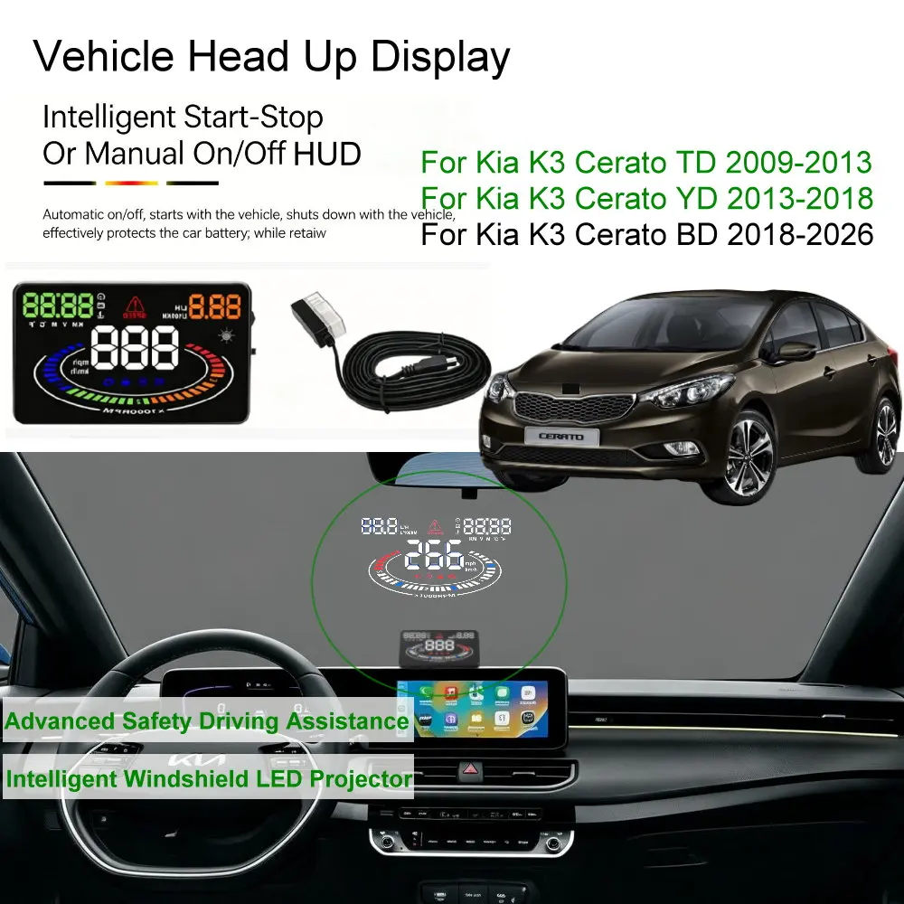 Фото Автомобильный проекционный дисплей (HUD) для Kia K3 Cerato TD 2009-2014, YD 2013-2018, BD 2019-2026. Автоэлектроника, аксессуары. №1