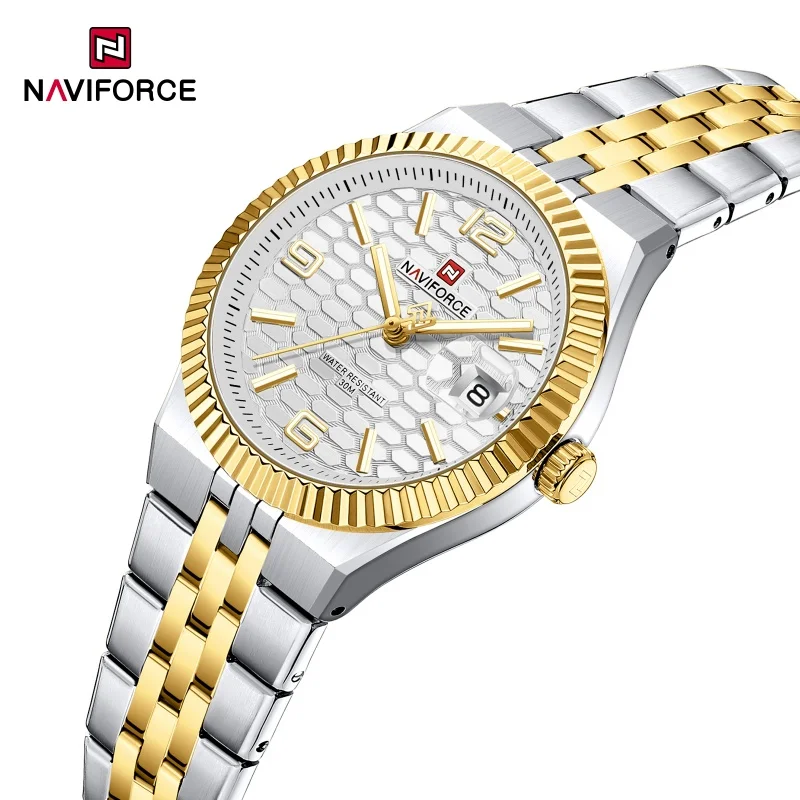 Фото Женские кварцевые спортивные часы NAVIFORCE, высококачественные водонепроницаемые наручные часы для женщин, стальной браслет, романтические часы, Reloj Mujer №2