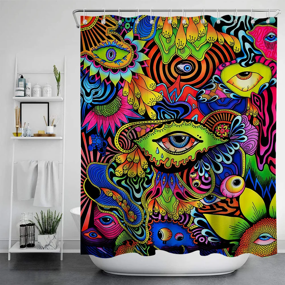 

New Modern Style Psychedelic Series Shower Curtain Polyester Waterproof Mildew Proof Abstract Eyes Bathroom Curtain with Hooks