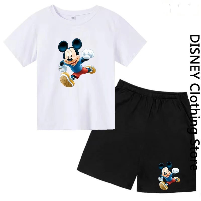 Hot Selling Children's Mickey Mouse Charm Clothing Cotton Boy Girl Disney T-shirt + Shorts Summer Cartoon Casual Top Ages 3-12