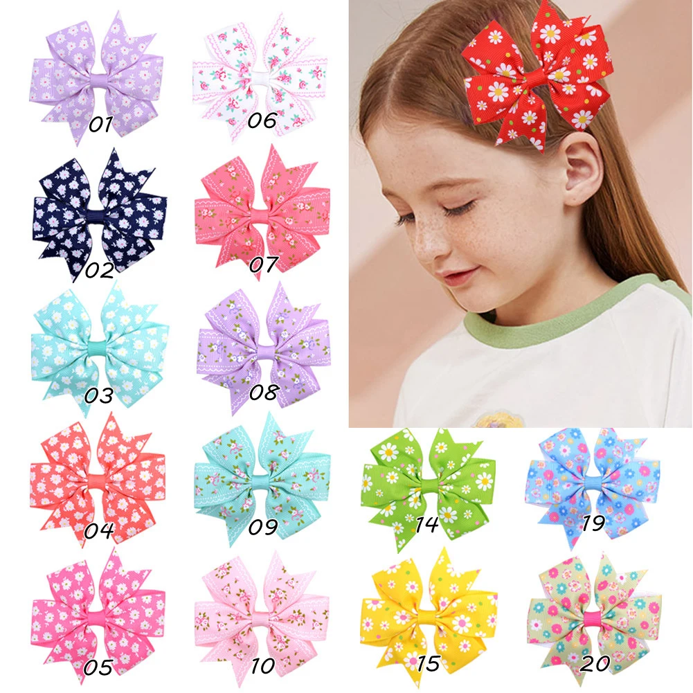 

1 Piece 10 Colors Printed Flower Hair Bows With Clip For Girls Grosgrain Ribbon Hair Clip Hairgrips Barrettes Hair Accessories