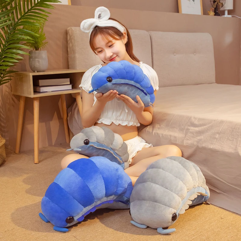 

30-50cm Simulation Grey Tidal Worm Plush Toy Kawaii Blue Stuffed Animal Woodlouse Pillow Soft Children's Toy Xmas Gifts for Girl