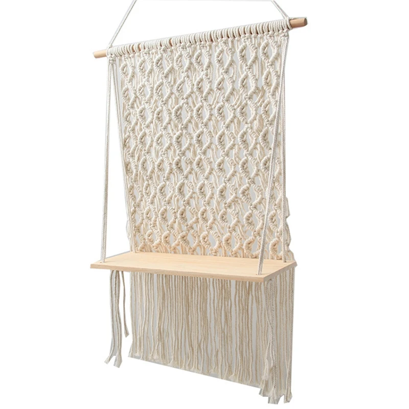 

Bohemian Macrame Tapestry Rack Hand-Woven Wall Hanging Flower Pot Storage Shelf Tapestry Art Potted Plants Display