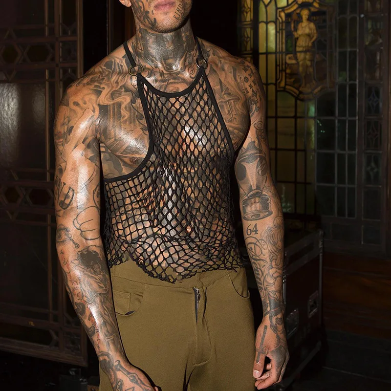 

Men's Vest Mesh Tops Transparent Perspective Breathable Mesh Vest Trendy Boy Tank Tops Streetwear Gym Clothing