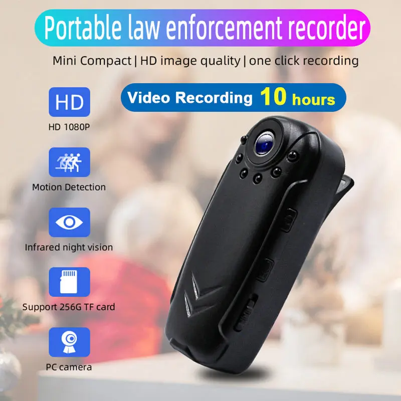 

Мини-камера с инфракрасным ночным видением, 1080P, для правоохранительных органов, портативная камера с карманным зажимом, ИК-видеорегистратор для дома и улицы