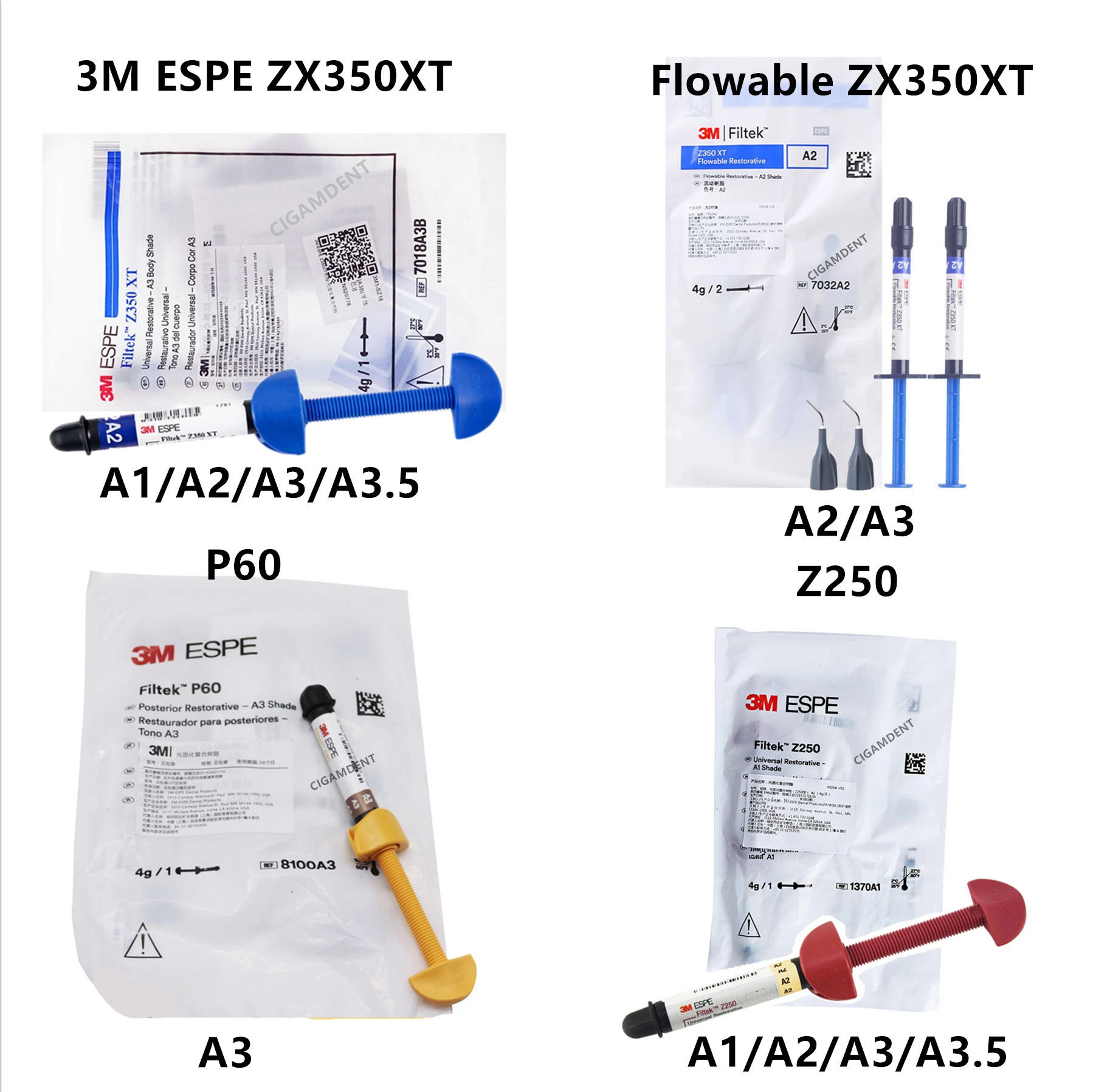 

Шприц стоматологический из смолы Z350 Z250 P60 Valux Plus A1 A2 A3 A3.5, 1 упаковка