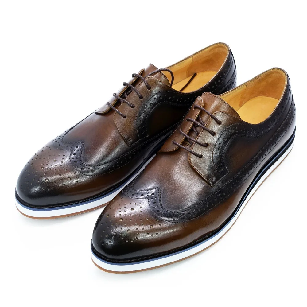 

Men Fashion Casual Business Flats Genuine Leather Lace Up Male Office Work Shoes Breathable Handmade Man's Brogue Shoes E005
