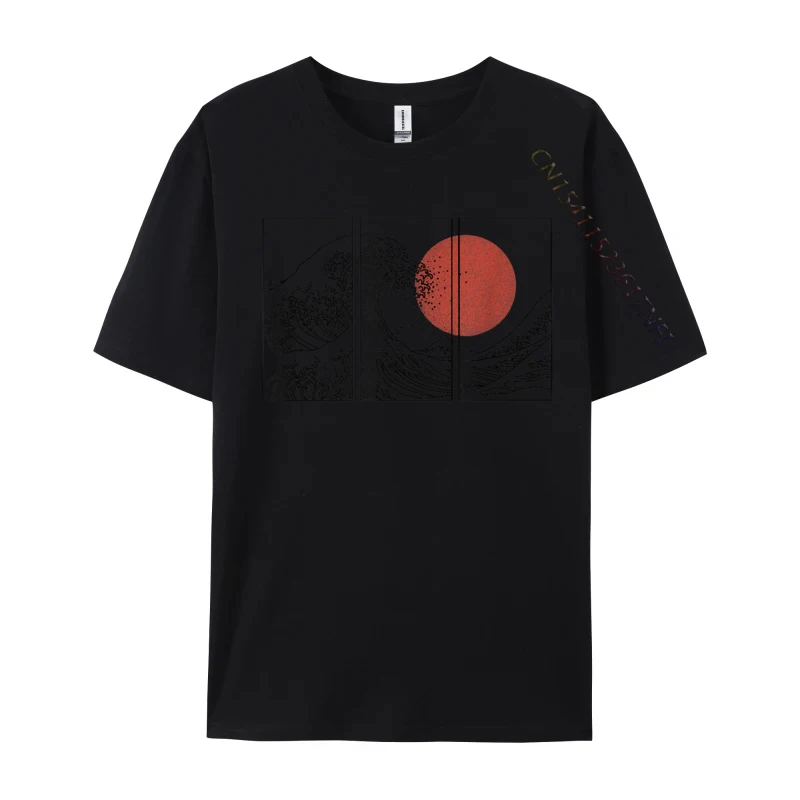 Retro Japanese Japan Flag Great Wave Outline Casual Customized Tops Shirt For Men Pure Cotton Top T-Shirts Crazy