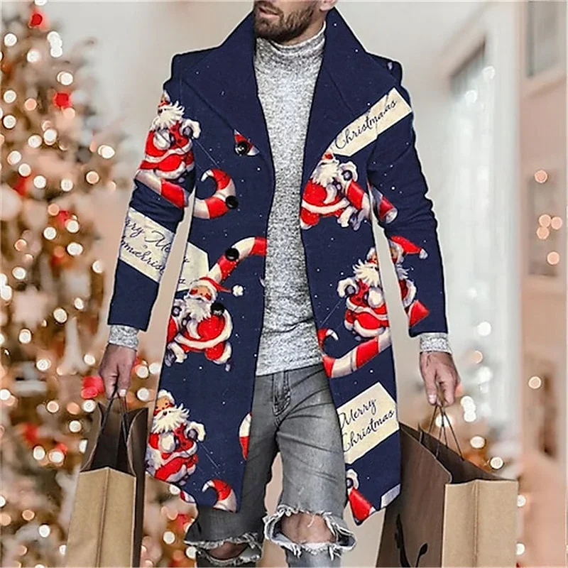 

Новинка, осенняя мужская ветровка, Рождественский тренчкот с 3D косыми карманами, однобортное длинное пальто, праздничная уличная куртка для отдыха