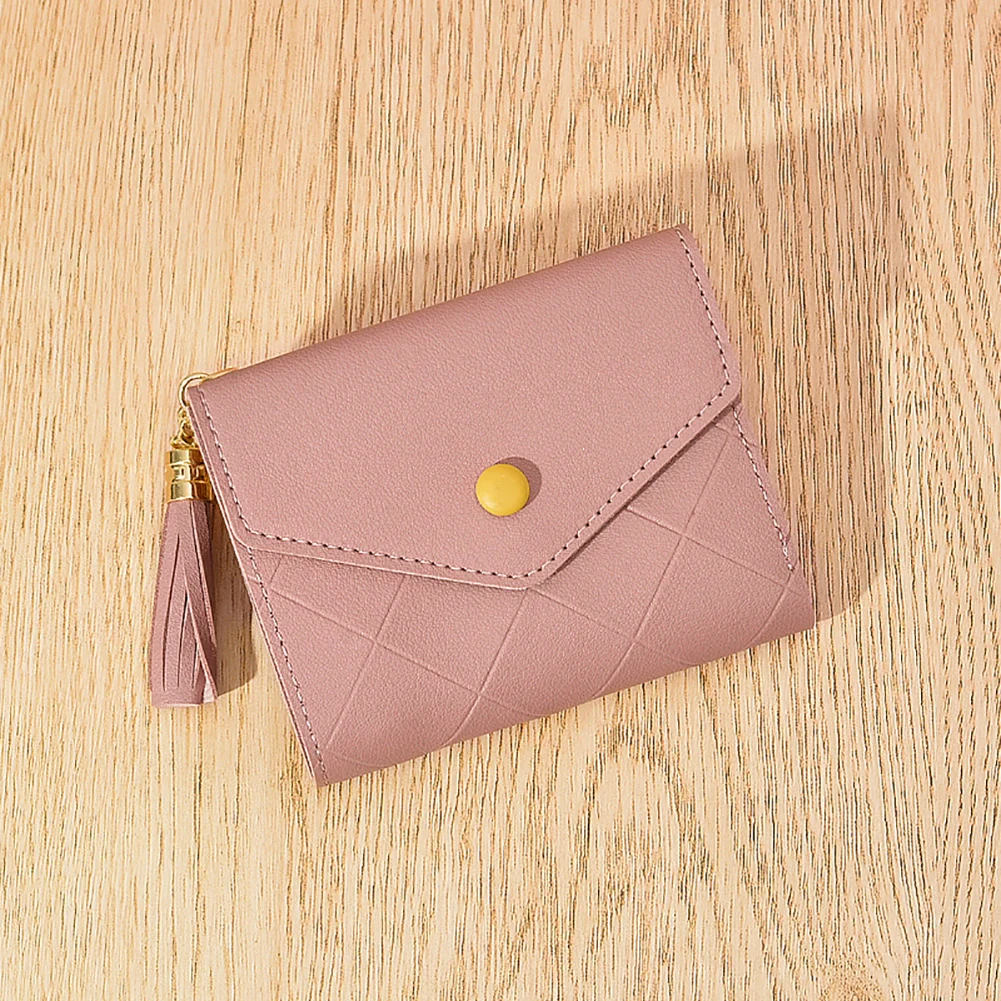 Женский маленький кошелек кожаный клетчатый с кисточками повседневный короткий