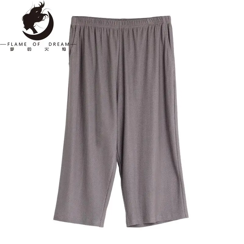 Flame Of Dream Summer New Silk Casual Pants Capris Men's Quick Drying Medium Pants Loose  Mulberry Silk Thin Large Shorts 22834
