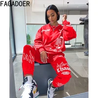 fagadoer letter graffiti print two piece sets women long sleeve pullover and pants tracksuits fashion streetwear sport clothes