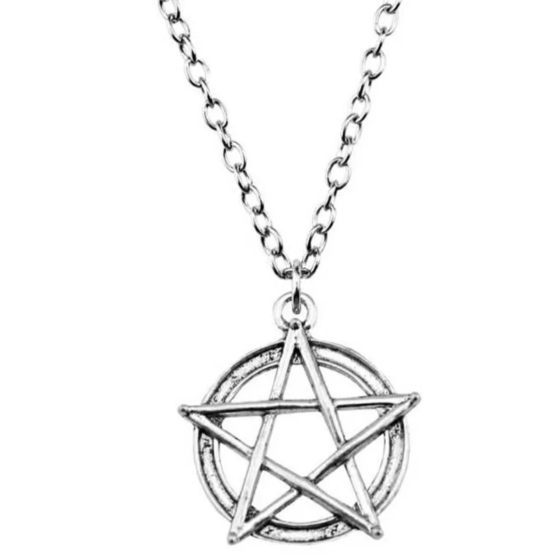 

Pentagram Pentacle Pendant Long Chain Necklace - Wiccan Pagan Gothic Goth Vintage Fashion Jewelry Choker Necklace for Women Men