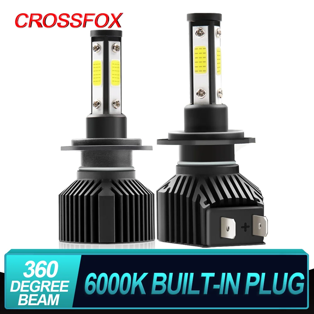 

CROSSFOX 2pcs 4 Sides H7 LED Car Headlight Kit H11 H9 H8 9005 HB3 9006 HB4 Auto High Low Beam Light Bulbs 12V 24V Fog Lamp