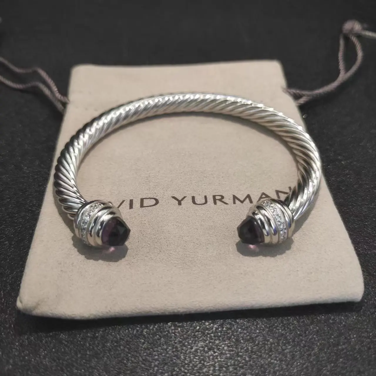 7MM Cable Classic David Yurman S925 Sterling Silver Black Onyx And Paved Diamond Bracelet For Men's Jewelry Gift