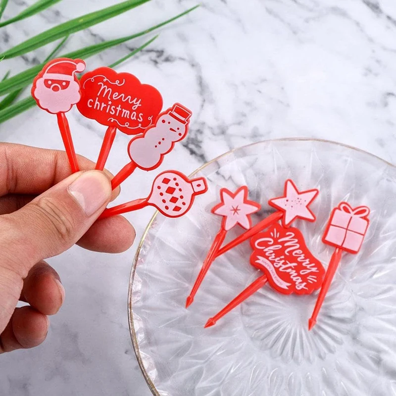 Christmas Themed Fruit Picks Food Fork Set Mini Toothpick Forks Reusable Lunch Box Toothpicks