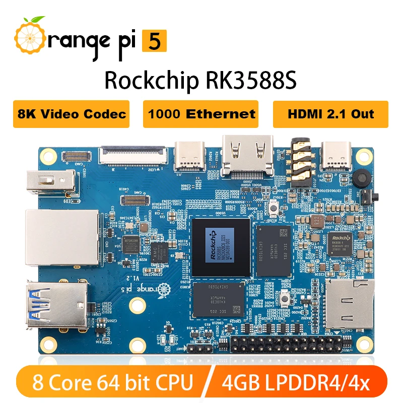 

Orange Pi5 4GB RAM RK3588S 8 Core Gigabit Ethernet PCIE SSD Single Board Computer Support Android12 Debian11