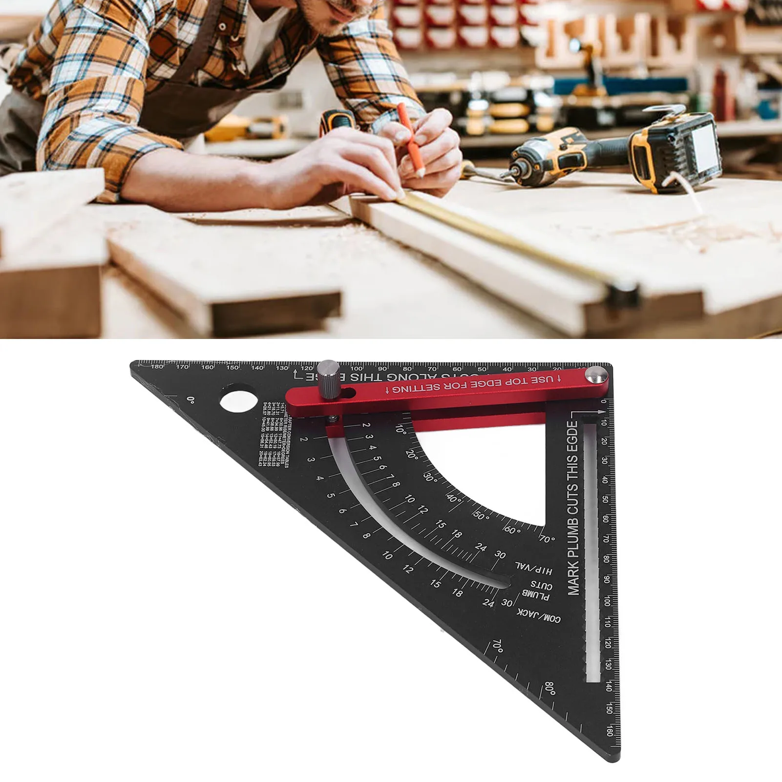 

Woodworking Alloy Triangle Ruler with Angle Inch Protractor Multi-Angle Positioning Marker Carpenter Line Ruler Measuring Gauge