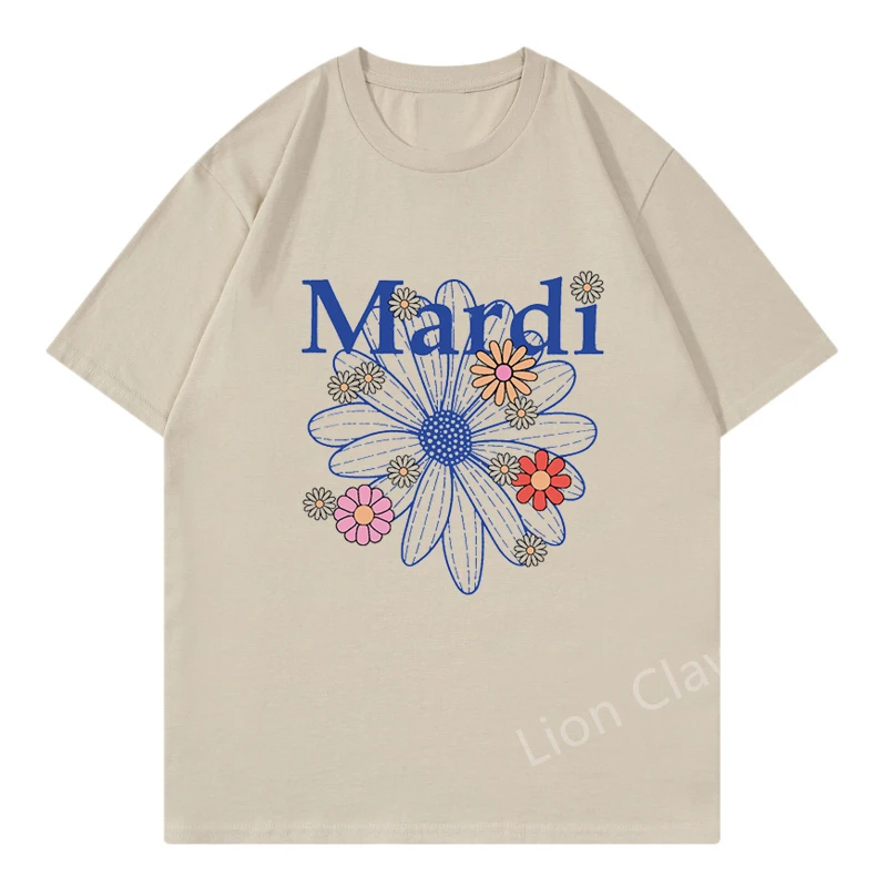 

2023 Mardi T-Shirt Women Summer Korean Style Short Sleeve Print T Shirts For Men Fashion Flower Brand Luxury Cotton Female Tee