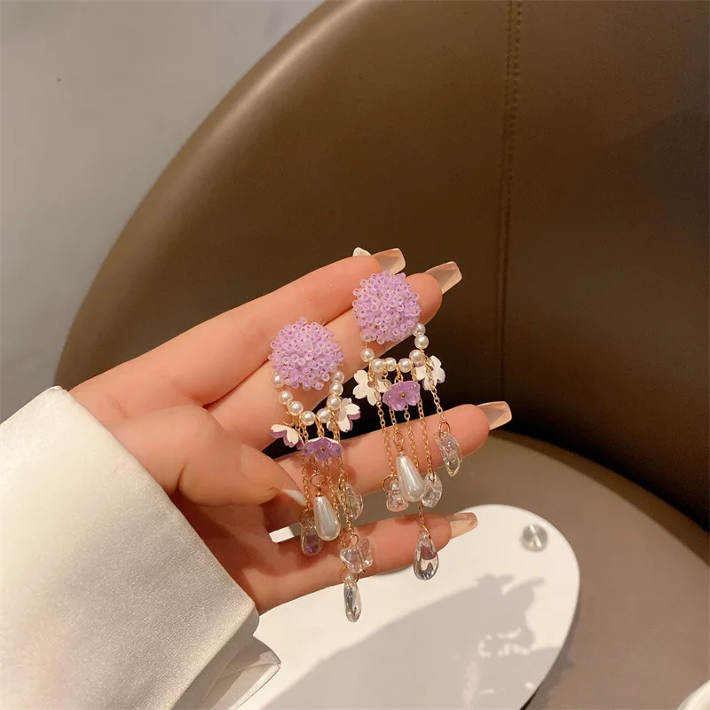 

Korean 2022 Chic Luxury Long Tassel Flower Dangle Earrings Brincos