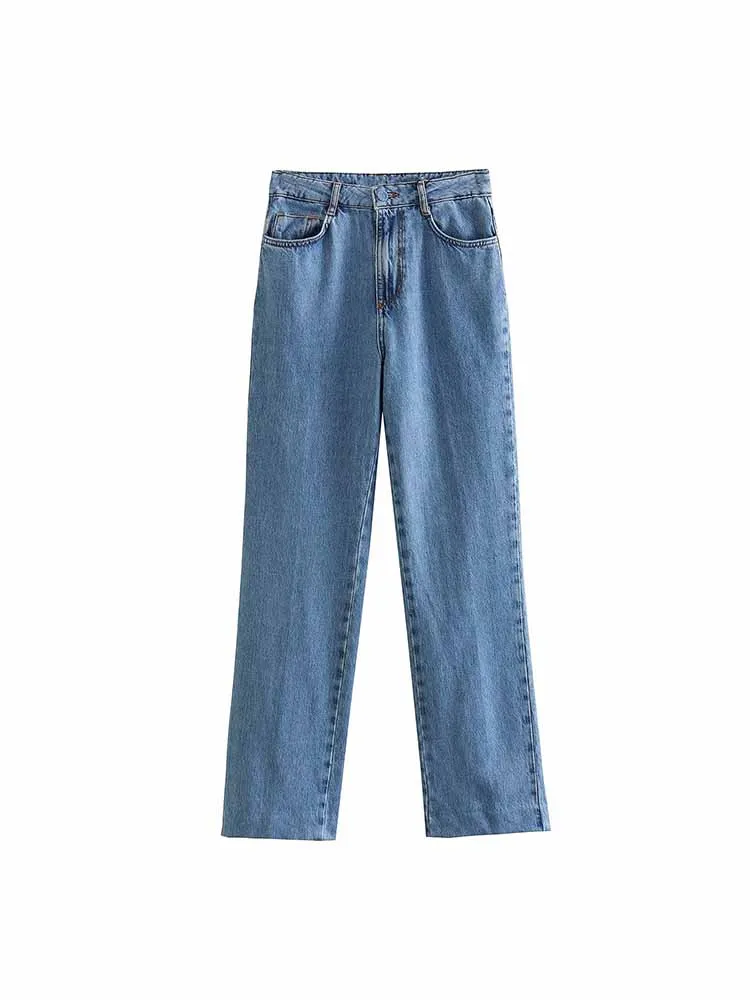 

BSK&ZA&TRF Women 2023 New Fashion Straight High Waist Casual Jeans Vintage Side Pockets Zipper Female Denim Pants Mujer 6164/044