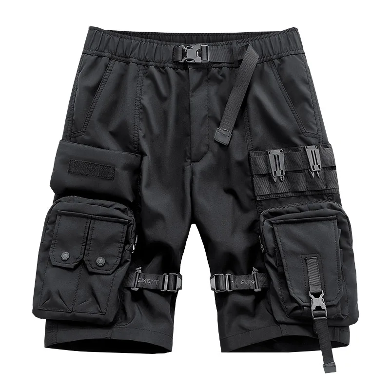 Mcikkny Men Summer Cargo Black Streetwear Shorts Multi Pockets Military Tactical Short Pants For Male Elastic Waist