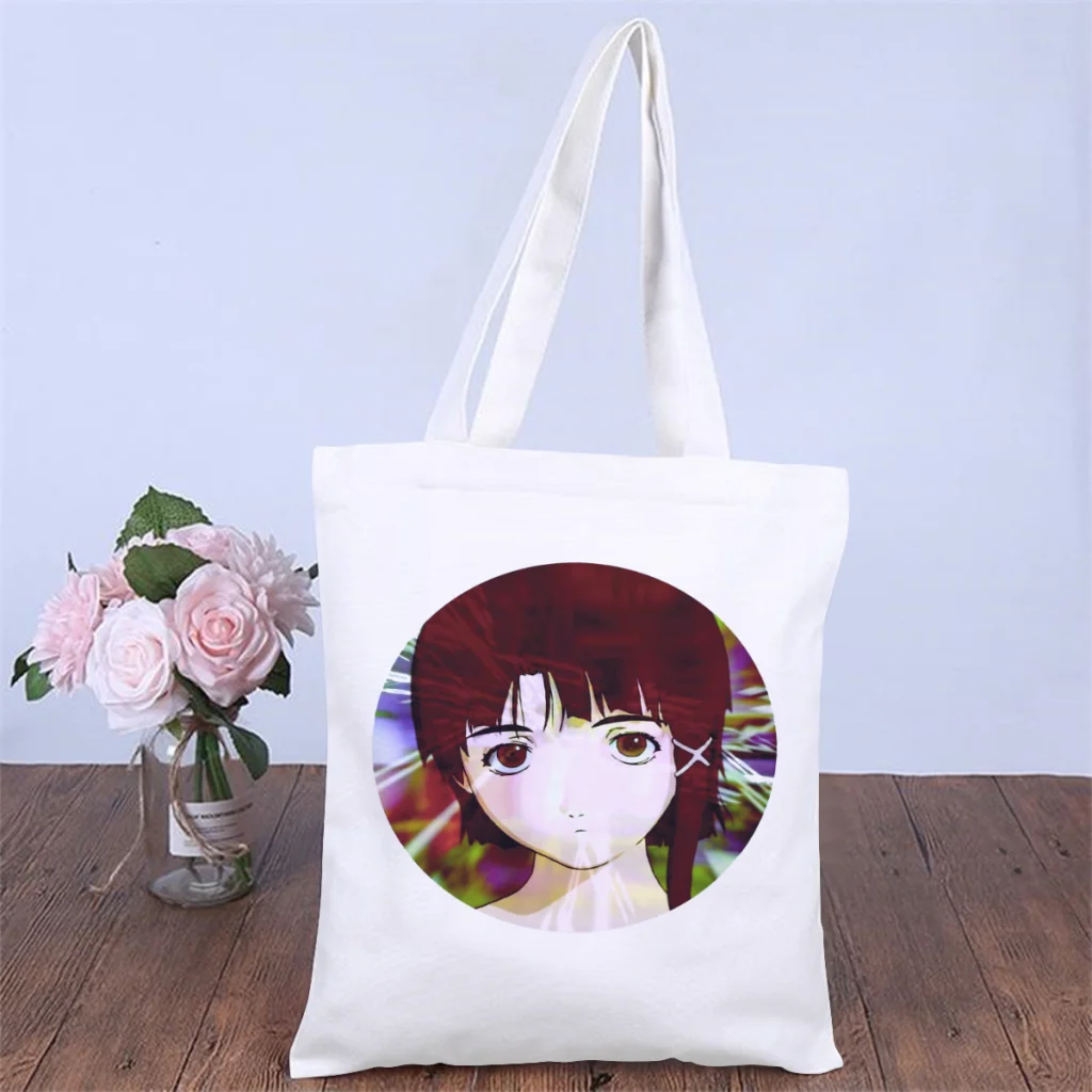 

OP ARTHandbag Serial Experiments Lain VAPORWAVE Anime Shoulder Canva Bag Student Storage Pocket Shopper HandBag Vintage Tote Bag