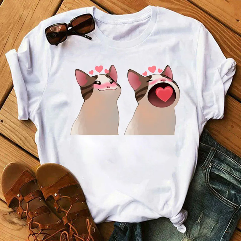 

Kawaii Cat T Shirt Funny Women T Shirt Female Summer Tops Cartoon T-shirt Short Sleeve Tee Shirts Cute Graphic Tee Women T-shirt