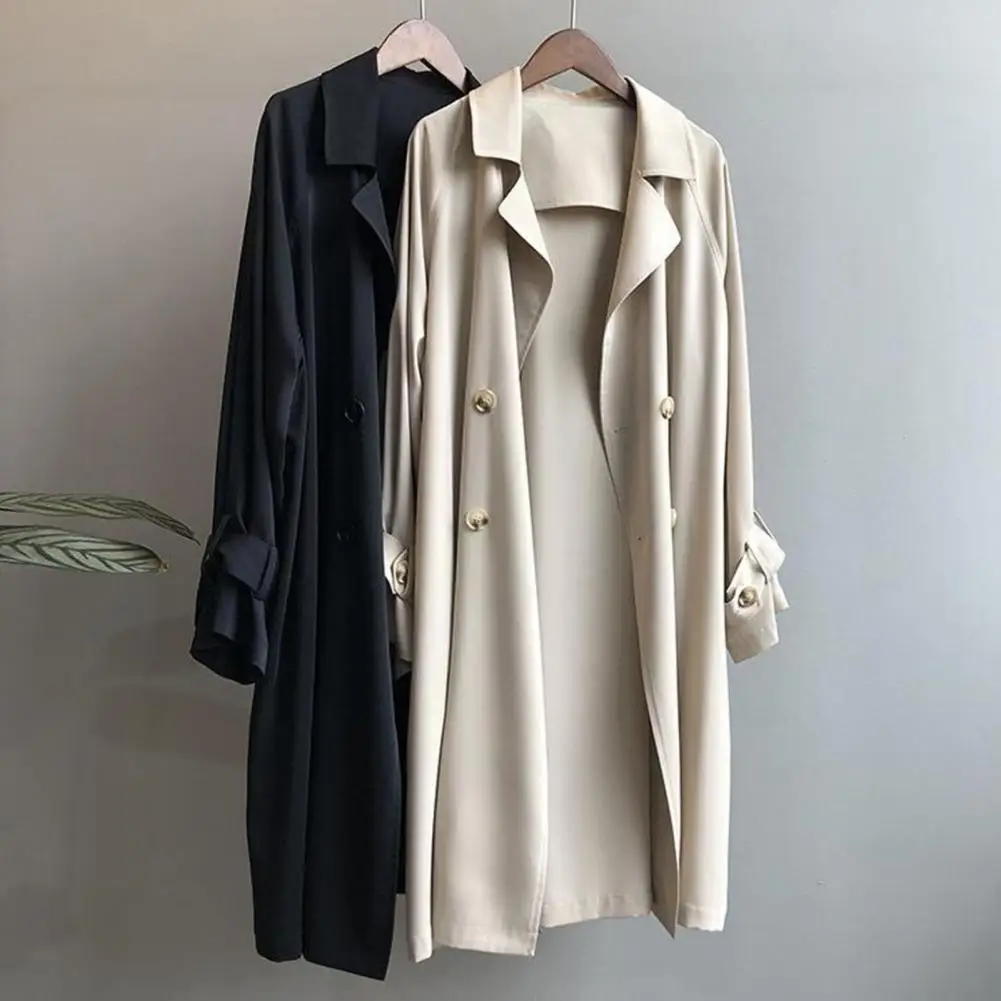 

Autumn Coat Turn-down Collar Baggy Loose Sleeve Belt Elegant Autumn Coat Women Windbreaker for Office