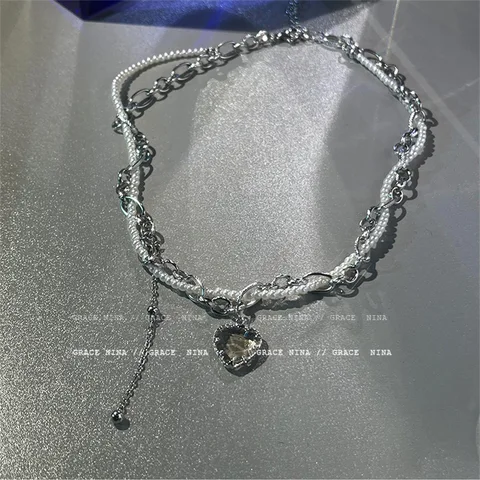 Женская двухслойная цепочка с подвеской, ожерелье из прозрачного хрустального жемчуга в форме сердца, Очаровательная цепочка до ключицы, трендовая бижутерия, 2022