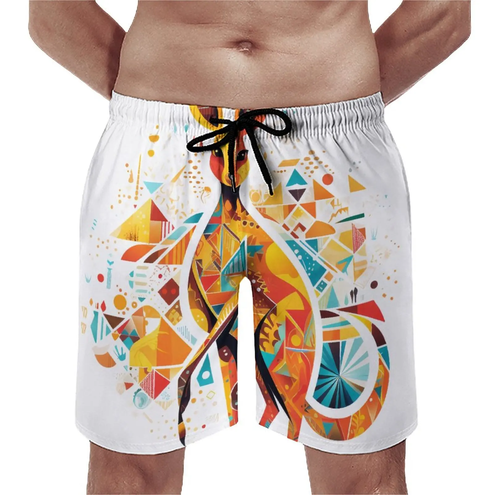 

Kangaroo Board Shorts Graffiti Line Art Fragmented Icons Casual Beach Shorts Men Surfing Fast Dry Beach Trunks Birthday Present