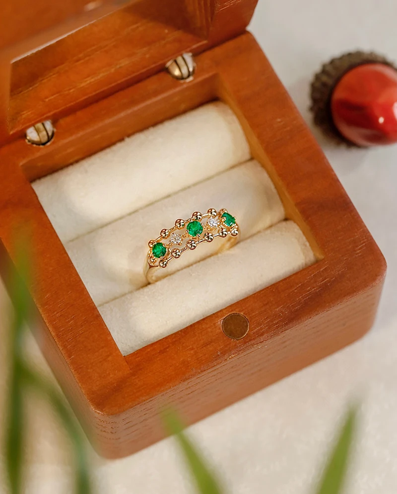 LUOWEND 18K кольца из желтого золота в романтическом стиле блестящие бриллианты