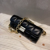 2022 new black fashionable underarm bag thick chain all match shoulder bag design sense pu leather small square bag for women