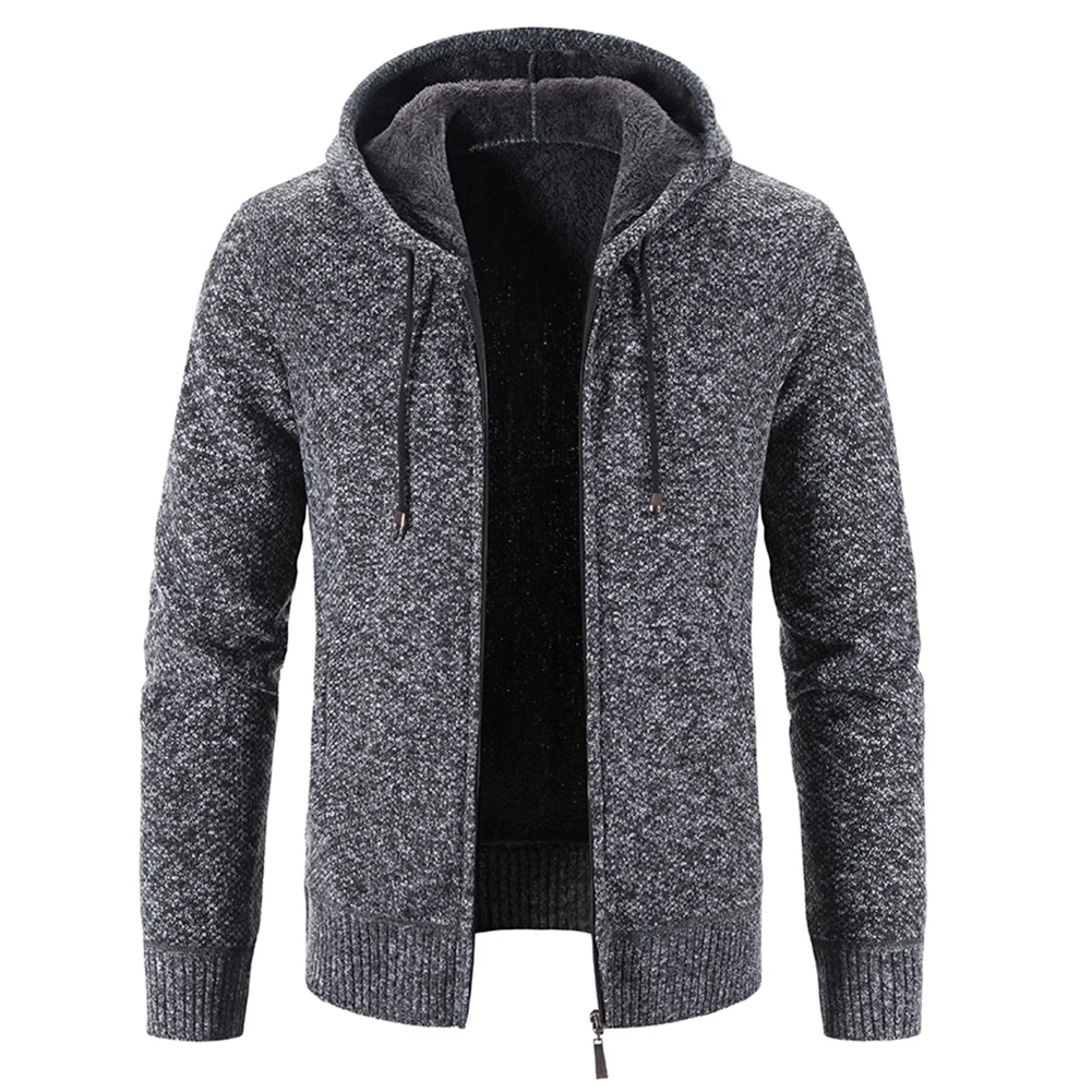 

Men's Winter Warm Jackets Knitted Thick Fleece Lined Hooded Coats Zip Up Coat Jacket Sweatshirt Men Clothing