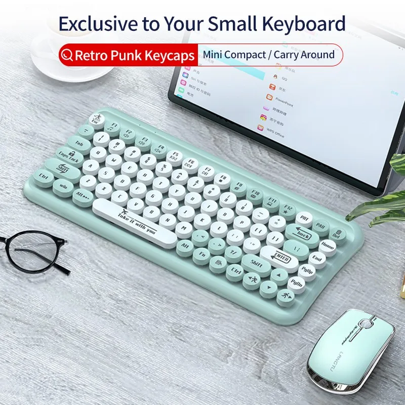 Беспроводная Bluetooth клавиатура и мышь 85 клавиш портативная двухцветная в стиле