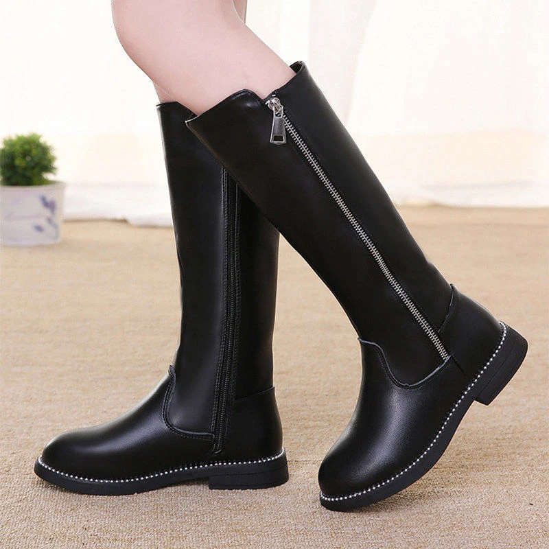 

New Girls Genuine Leather High Boots Children Princess Performance Fashion Dance Student Short Plush Warm Shoes Kids Baby 019