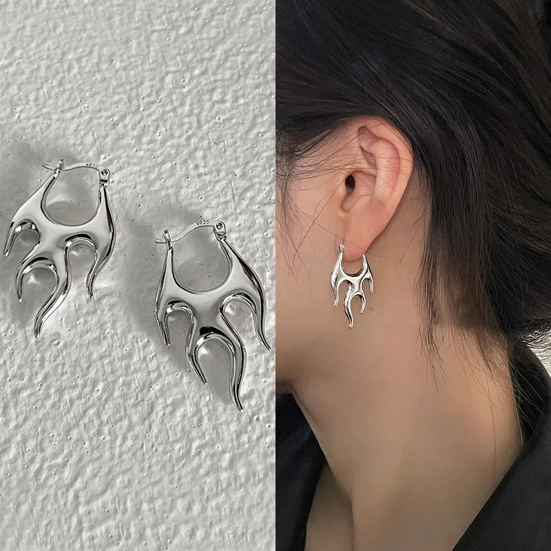 Готические панк-серьги-кольца золотого цвета с пламенем