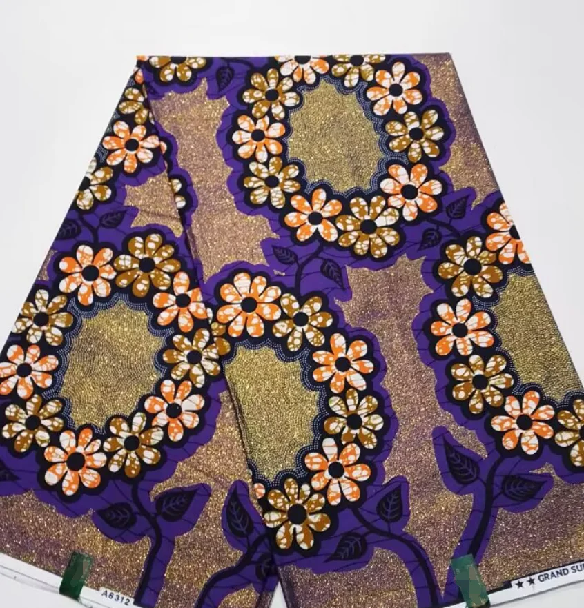 

African Grand Real Wax Fabric Ankara Batik Pagne Tissu 6yards Glitter Golden Pink Good Quality Shiny For Sew Party Wedding Dress
