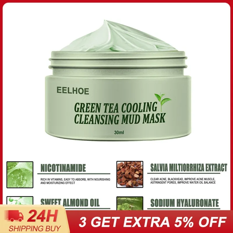 

Green Tea Face Clay Mud Mask Moisturizing Deep Cleaning Exfoliating Oil Control Shrink Pores Brightening Facial Masks Skin Care