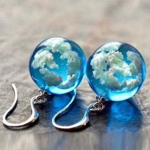 Изысканные Модные круглые стеклянные серьги с синим небом и белыми облаками индивидуальные серебряные металлические висячие серьги с крючком